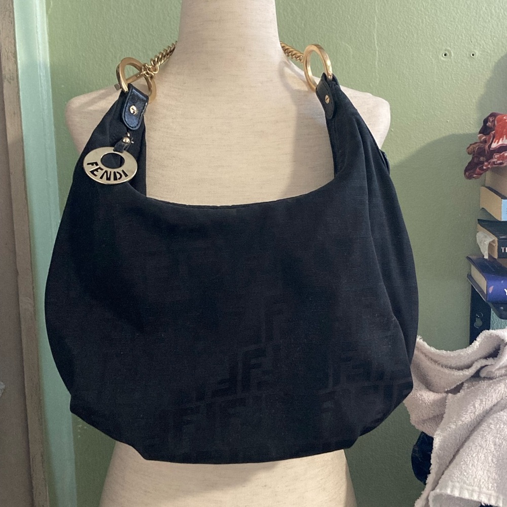 Black Fendi Zucca Chef Hobo Bag
